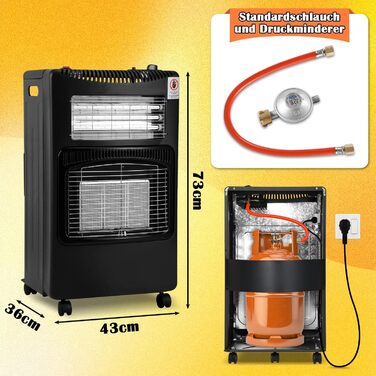 Газовий обігрівач Jiubiaz 4200W з електричним підігрівом 1260W, інфрачервоний керамічний нагрівач, газовий нагрівач з регулятором тиску газу, шлангом, газовим обладнанням, сумісний з балонами бутан/пропан до 15 кг