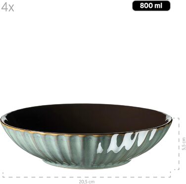 Набір посуду MÄSER Confino для 4 осіб (20 предметів) з кераміки Petrol/Чорний, Вінтаж