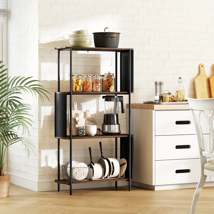 Багатоярусна стелаж Regal, окремо стояча, з вигнутим дизайном, індустріальна полиця для книг, з імітацією коричневого дерева.