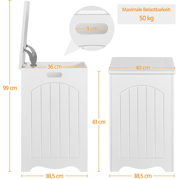 Кошик для білизни Yaheetech з кришкою, 96L, дерев'яний, білий, 39.5x39.5x61 см