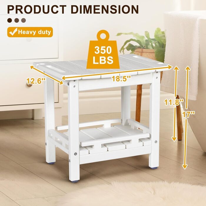 Двоярусний душовий стілець NALONE з HDPE, сучасний дизайн, антиковзні накладки, ергономічний та водонепроникний квадратний стілець для душу