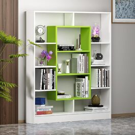 Книжкова шафа Homidea Venus - Стояча полиця - Офісна полиця - Кімнатна полиця для вітальні/кабінету в сучасному дизайні (Білий/Горіх) (Білий / Зелений)