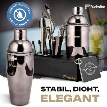 Набір для коктейлів, 8 предметів, нержавіюча сталь, з шейкером, стрейнером, ложкою, рецептами та аксесуарами – ідеальний барний набір для дому, вечірок та як подарунок