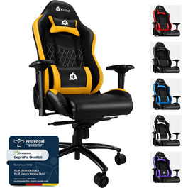 Ігровий крісло KLIM Esports – PC крісло з регульованою спинкою, підлокотниками 4D, подушками для голови та попереку, 170 кг, тиха база – жовтий