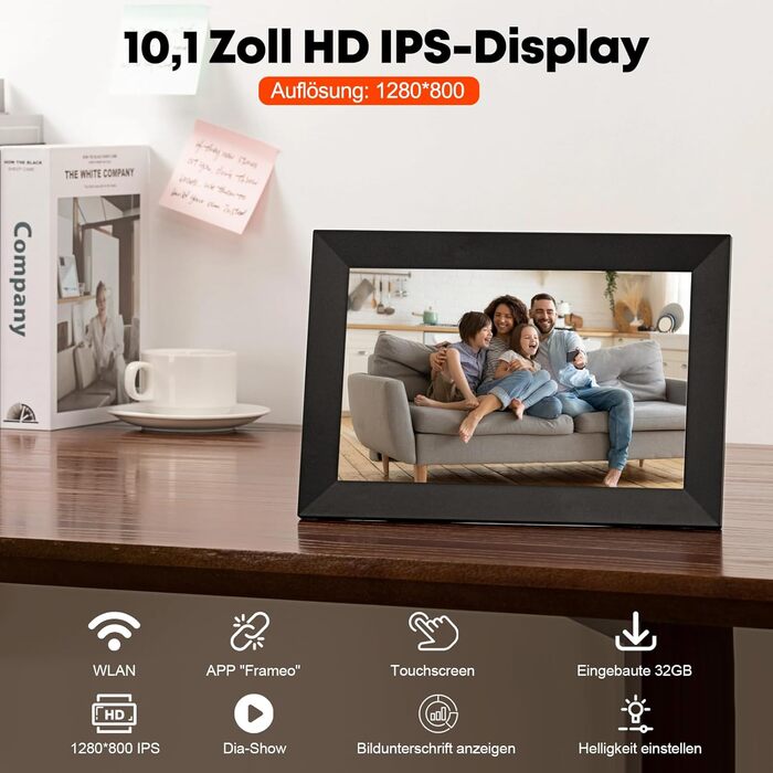 Цифровий фоторамка Hiyyaa з Wi-Fi, 10.1 дюйма, 32GB, IPS LCD сенсорний екран, Frameo App для обміну фото та відео