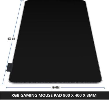 Килимок для миші ігровий RGB 900x400mm XXL чорний. Водостійкий, з підсвічуванням, антиковзаючий для ПК, ноутбука, ігор.