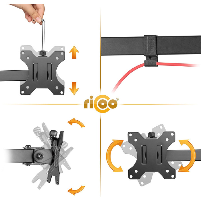 Підставка для монітора RICOO на 2 монітори, Dual Monitor Arm, TS3811, для 17-27 дюймів, PC Gaming, стіл