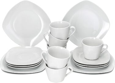 MamboCat Lotta - Комплект кавового сервісу на 6 осіб (18 предметів) | Біле порцелянове кавове сервісу | 6 чашок 170мл, 6 підстаканників, 6 тарілок | Для дому, ресторану, готелю