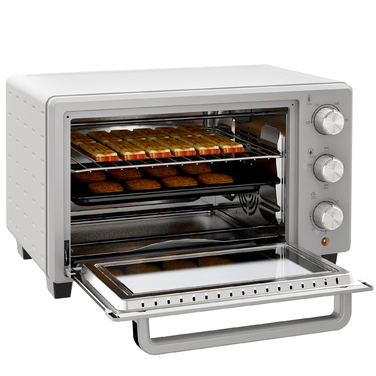 Міні-піч HOMCOM об'ємом 21 л, з регулюванням температури від 100°C до 230°C, таймером на 1 годину, 3 режимами приготування, решіткою, декою, нержавіючою сталлю, розмірами 46 x 38,5 x 29 см, срібна | Aosom