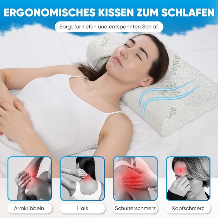 Ортопедична подушка для шиї з ефектом пам'яті (Memory Foam) – Ергономічна подушка для сну на боці та спині, дихаюча, зі знімним чохлом що миється