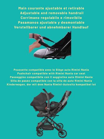 Дитячий прогулянковий візок Nania Myla компактний, до 22 кг, 0-4 роки, легкий (7.5 кг), для міста, з ручним регулюванням спинки до положення лежачи, великий кошик, з сумкою для транспортування