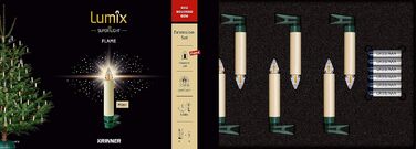 LED-свічки для ялинки Lumix SuperLight Flame Mini Elfenbein, 9 см, тепле біле світло, без пульта, таймер 4 години, розширений набір 6 шт.