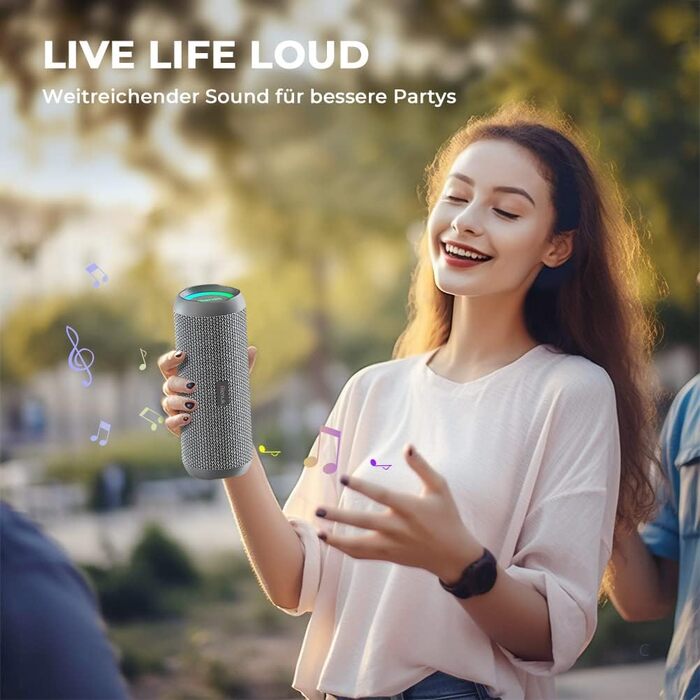 Портативна Bluetooth колонка RIENOK з підсвіткою, IPX7, 3600 mAh, баси, стерео звук (Сірий)