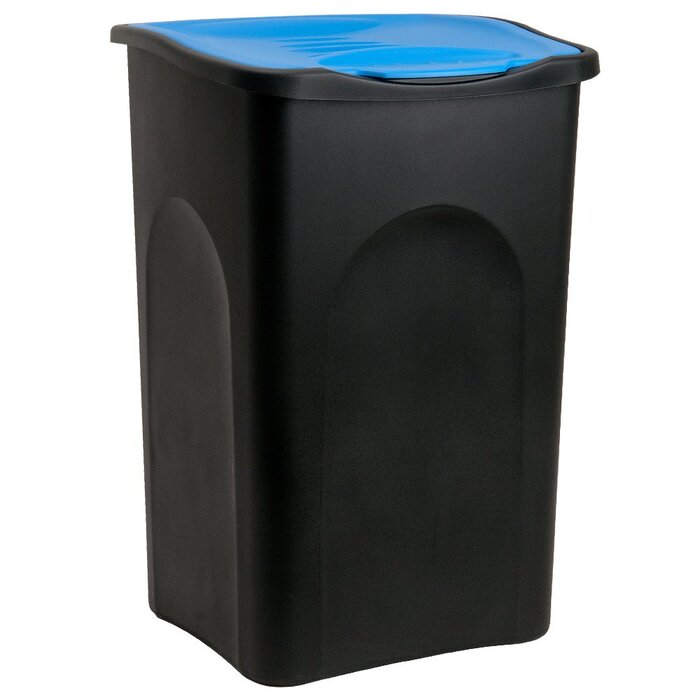 Відро для сміття Stefanplast об'ємом 50 літрів з кришкою, чорний, синій сміттєвий бак, пластикове відро для сміття для кухні, офісу, велике, чорне / синє