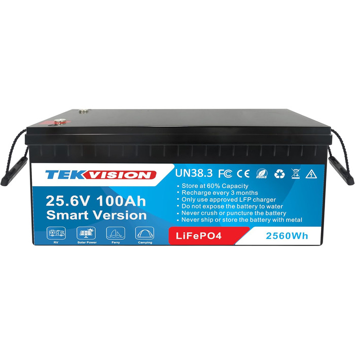 Акумулятор Tekvision LiFePO4 24V 100Ah з BMS для автофургону, човна, сонячної системи, каравану, домогосподарства