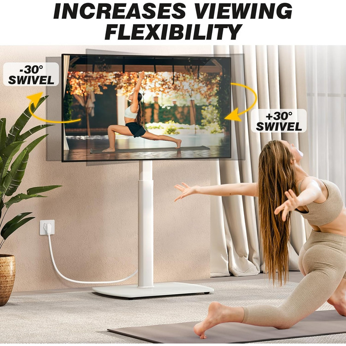 Підставка для телевізора біла, на підлогу, для 32-65 дюймів, до 35 кг, регульована висота, поворотна, VESA 400x400 мм