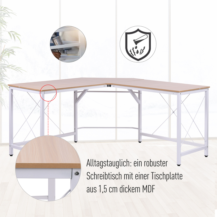 Кутовий стіл HOMCOM L-Desk 150x150x76см Кутовий стіл з МДФ в натуральному кольорі для домашнього офісу та навчання