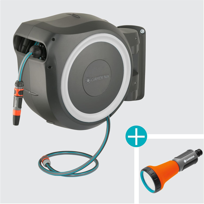 Набір для поливу Gardena RollUp M 20 м: шланг, бокс, розпилювач, кріплення для стіни, для середніх садів