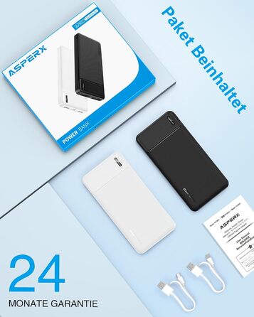 Набір з 2 шт. , тонкий, USB-C, 4 порти, сумісний з iPhone, Samsung, ЧорнийБілий, 10000mAh