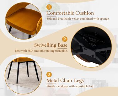 4 крісла з велюру для їдальні, обертаються на 360°, кухонні крісла з підлокітниками, м'які бічні крісла для дому, офісу, вітальні (жовті)