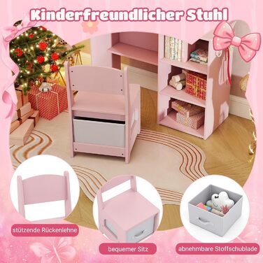 Детский туалетный столик Dreamade для девочек с LED-подсветкой, принцесса, деревянный, с полками и 5 ящиками, белый (с полками, розовый)