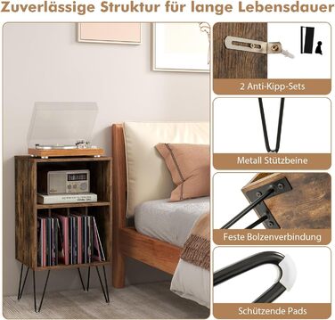 Підставка для програвача COSTWAY з зарядкою, 3-рівнева, для зберігання вінілових платівок з полицею та 4 роздільниками, 48 x 40 x 88 см (індустріальний стиль)