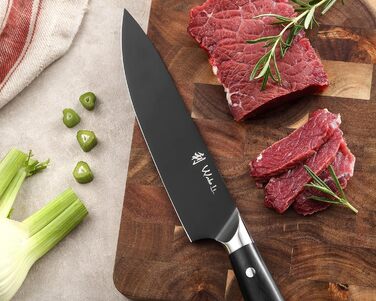 Набір кухонних ножів Wakoli Titanium Noir (5 предметів) з бруском - професійний набір кухонних ножів з титановим покриттям, нержавіюча сталь, чорне покриття, магнітний брусок, шеф-ніж