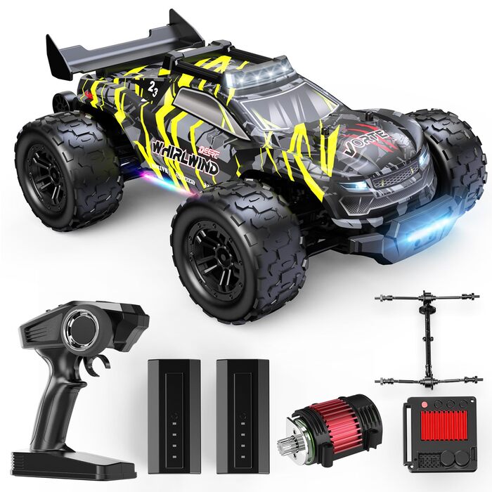 Позашляховик DEERC 1:14 Brushless 4WD, 43 милі/год, з LED підсвіткою, металевими амортизаторами та 2x 7.4V акумуляторами
