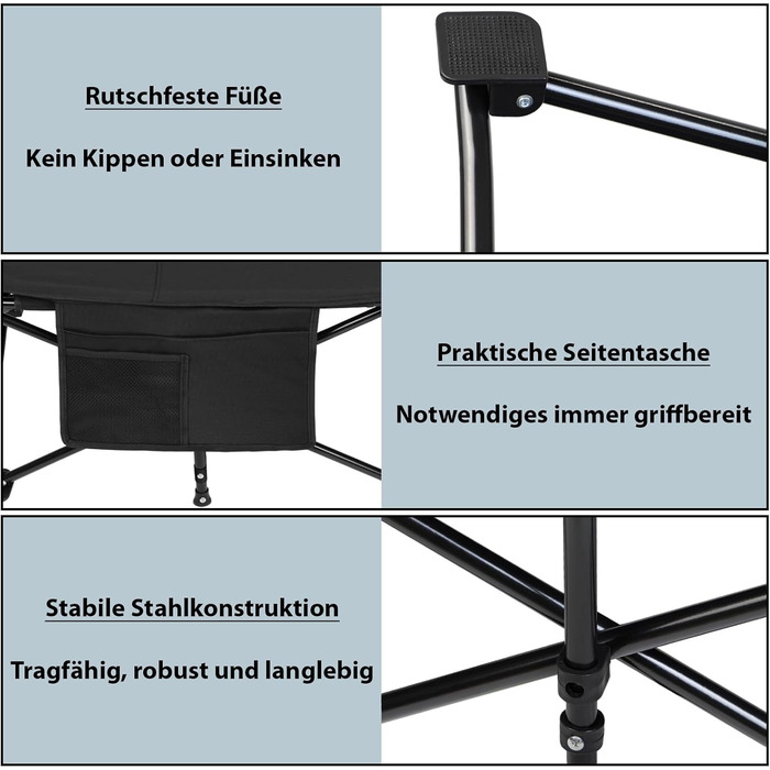 Розкладне кемпінгове ліжко ALPIDEX до 200 кг з м'яким матрацом та бічною кишенею, чорне