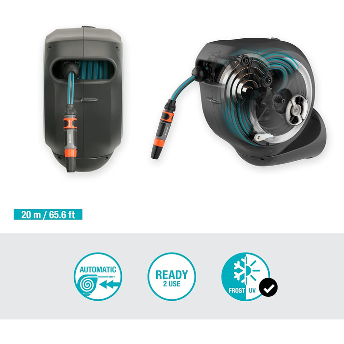 Шланг садовий Gardena RollUp M 20м: гнучкий, з тримачем для стіни, з розпилювачем та шлангом 20м (18610-20)