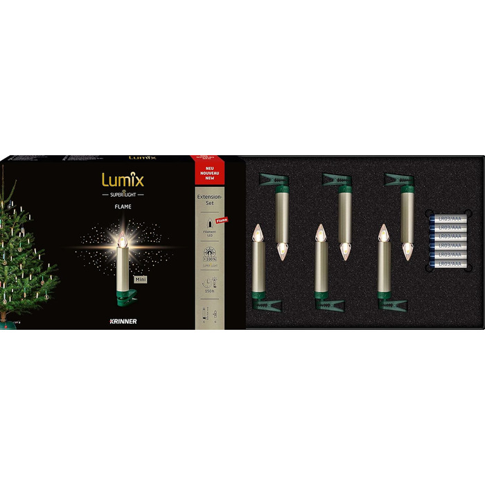 LED свічки для ялинки Lumix® SuperLight Flame, 6 шт., 9 см, тепле біле світло, розширений набір