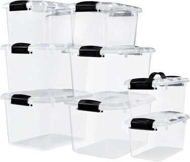 Набір Greentainer з 8 коробок-органайзерів для іграшок, що штабелюються, з кришкою та ручкою, виготовлені з пластику без вмісту BPA, різних розмірів, прозорі