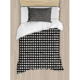 Абстрактний набір підковдр для односпальних ліжок, повторюваний квадратний візерунок, захист від кліщів для алергіків Підходить для наволочки, 130 x 200 см - 70 x 50 см, темно-сіра яєчна шкаралупа