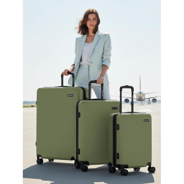 Набір валіз Smartbox Hartschalen 3-в-1 для жінок та чоловіків | Легкі та міцні валізи з ABS-пластику | 4 колеса та кодовий замок (Edition 05) (Оливковий, Набір валіз (3-в-1))