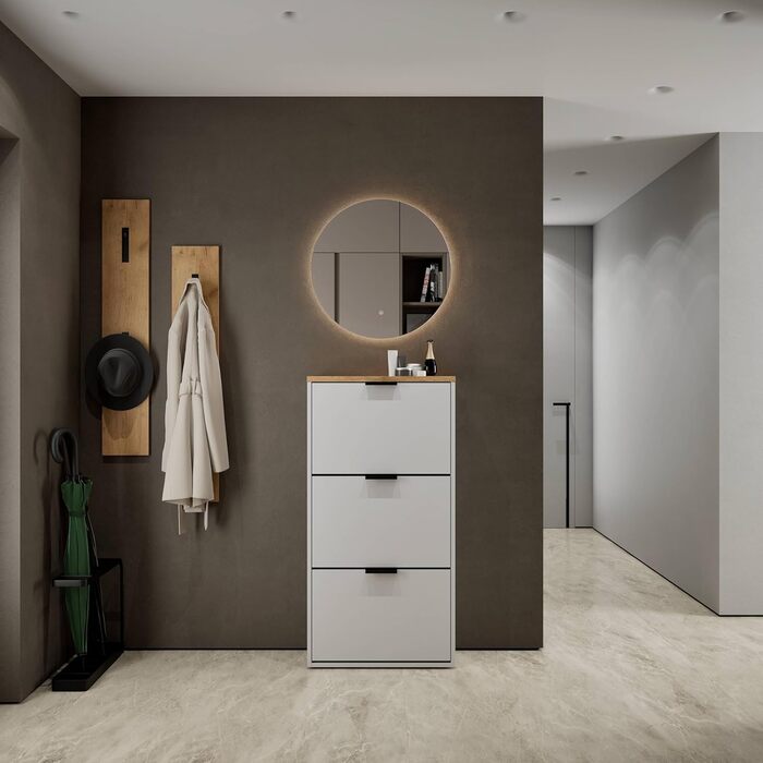 Взуттєва шафа Planetmöbel з 3 стінками, 6 полицями, 60 x 23 x 118 см, білий/сірий колір