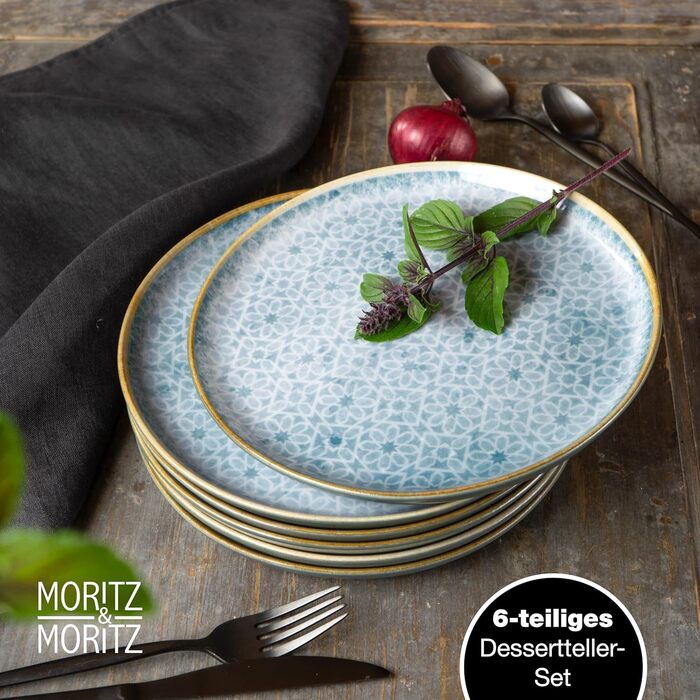 Набір посуду Moritz & Moritz TERRA на 6 осіб: 6 тарілок, 6 десертних тарілок, 6 мисок (Азурний блакитний)