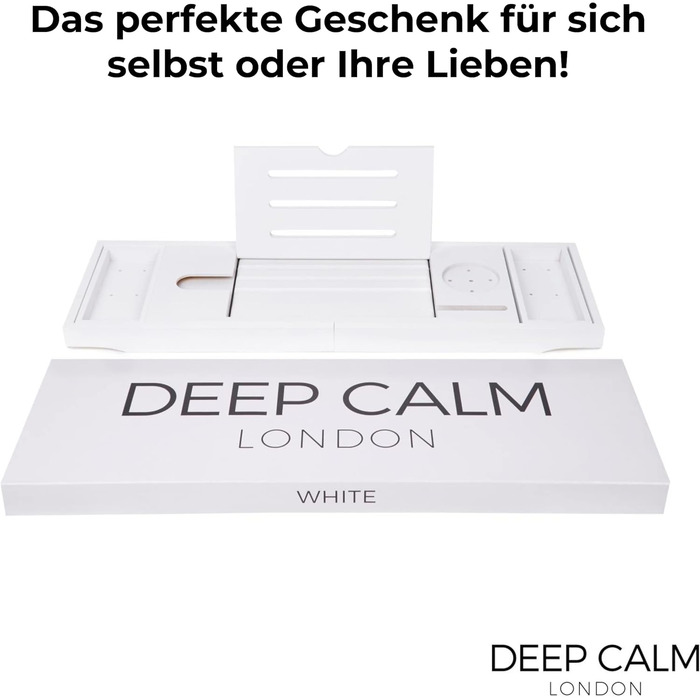 Підставка для ванни Deep Calm з бамбука - регульована, антиковзка, для книг, iPad, телефону, склянки, свічки (біла)