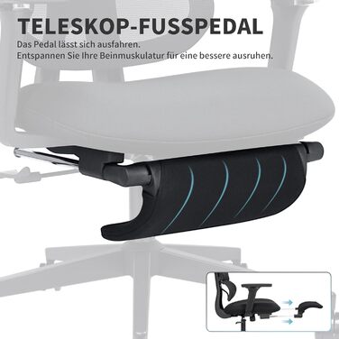 Ергономічне крісло для офісу з підніжкою, висока спинка, 2D підголівник, відкидні підлокітники, сидіння з губки, сітчастий офісний крісло, крісло для начальника, комп'ютерне крісло для дорослих, чорне