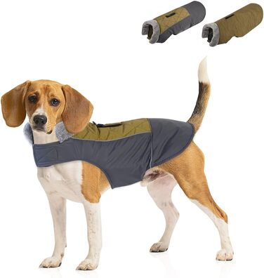 Тепла собача шуба Besmall для маленьких і середніх собак, куртка для собак з бавовняною підкладкою, водонепроникна, вітрозахисна для зими, змінний дизайнерський одяг (XL,) (XXXL (розмір грудей 78-92 см), зелена)
