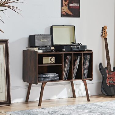 Сумка-органайзер для вінілових платівок LELELINKY: стійка з 4 полицями, вміщує до 220 платівок, з міцними дерев'яними ніжками, Mid-Century дизайн, білий колір, для проигрывателя (Braun)