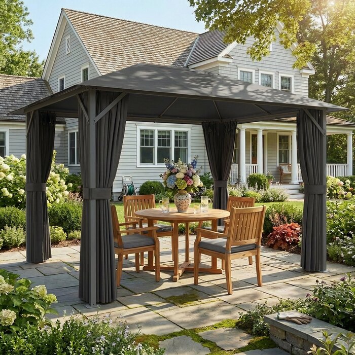 Альтанка садова 4x3 м, водонепроникна, стійка, зимова, з москітною сіткою та 4 бічними стінками, вентиляція, дренажні отвори