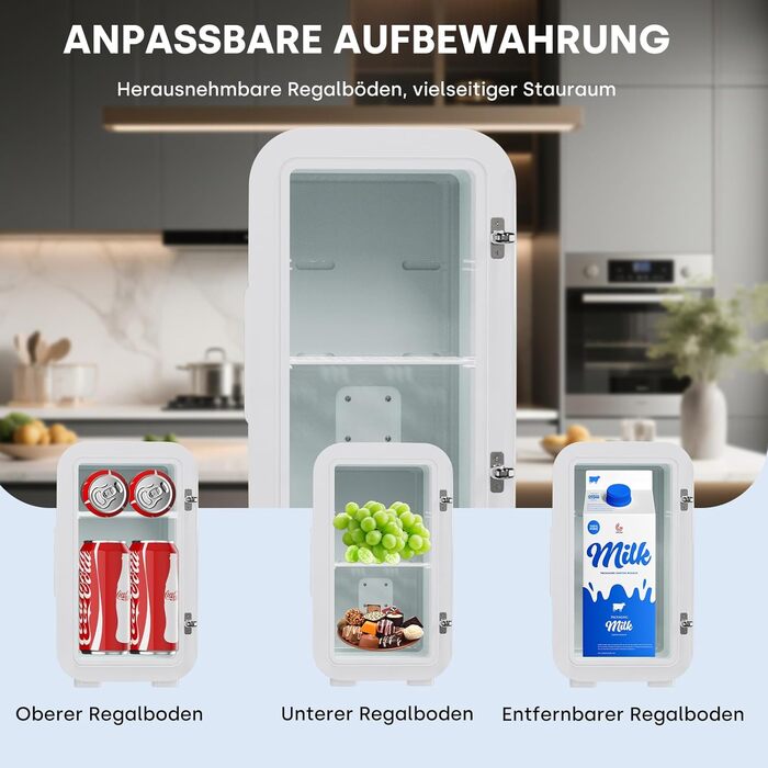 Міні-холодильник Enventor 6 л (8 банок), портативний охолоджувач та підігрівач, живлення AC/DC 12V для авто, спальні, косметики та напоїв, білий