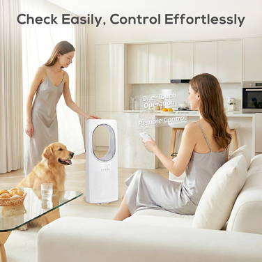 Безлопатевий вентилятор для спальні, 36 дБ, з коливанням на 45°, 3 швидкості, 3 режими, таймер на 15 годин, білий