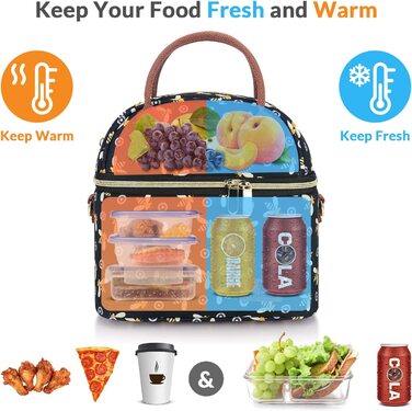 Двошарові ізольовані сумки для ланчу Hafmall, сумка-холодильник об'ємом 9 л для жінок, сумка для ланчу з регульованим плечовим ременем, Термальна сумка для роботи в школі (бджола)
