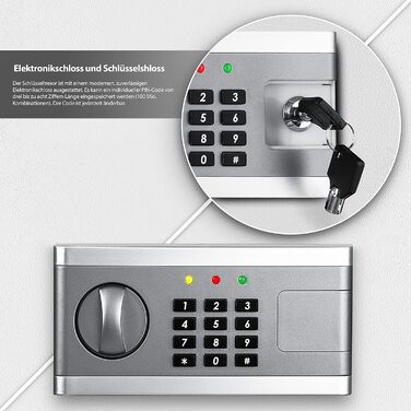 KESSER® Електронний сейф | 38x30x30 см | з батарейним відсіком | Вбудоване освітлення | Сейф для підлоги та стіни | Меблевий сейф | Сріблястий