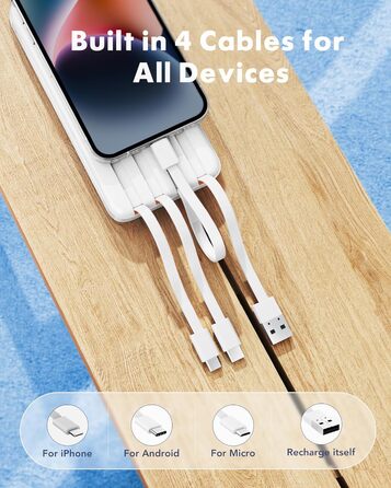 МАг, USB C, 4 кабелі, LED-дисплей, 6 виходів, сумісний з iPhone, Huawei, Samsung, 20000