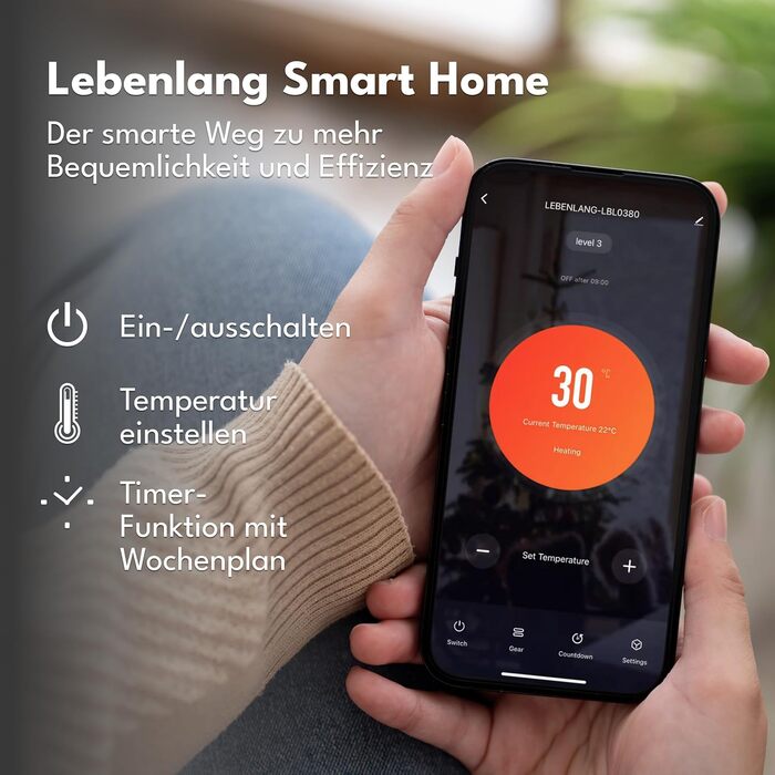 Електричний конвекторний обігрівач LEBENLANG з Wi-Fi, 2000W, білий. Економія енергії, дистанційне керування, підлоговий/настінний монтаж