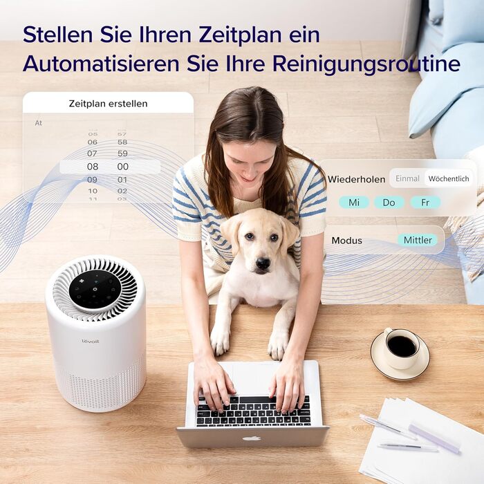 Повітряний фільтр LEVOIT Core 200S: очищувач повітря з HEPA-фільтром, для спальні, з керуванням через додаток, нічний режим та таймер, білий матовий