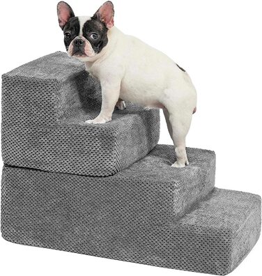 Багатофункціональні сходи для собак KASSELY, знімні сходи для домашніх тварин 4-ступінчаста високоякісна сходи для собак з піни з ефектом пам'яті зі знімним покриттям, що миється, міцні ступені з фланелі 4-ступінчаста (Висота 47 см)