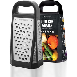 Терка Microplane для овочів та сиру з 5 різними поверхнями (дрібна, велика, дуже велика, двостороння) з нержавіючої сталі - Made in USA, чорний/нержавіюча сталь